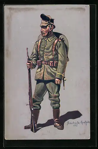 Künstler-AK Unteroffizier des K. Sächs. Schützen-Regt. Prinz Georg Nr. 108 in Felduniform von 1914 /15