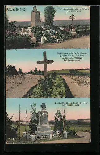AK Auboncourt, Feldzug 1914/15, Grabdenkmal deutsch. Helden, Erstürmter franz. Schützengraben als Massengrab, Kriegsgrab