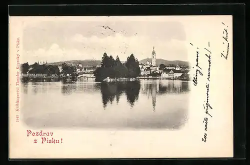 AK Pisek, Partie am Otavaufer, Ortspanorama