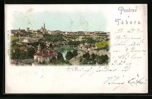 AK Tabor, Generalansicht der Stadt, Blick zum Schloss