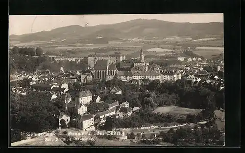 AK Krumau / Cesky Krumlov, Stadtansicht mit dem Schloss vom Süden aus gesehen