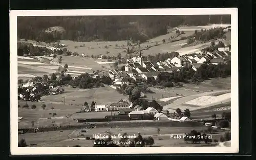 AK Horice na Sumave, Totalansicht, Kirche und Passionsspielhaus