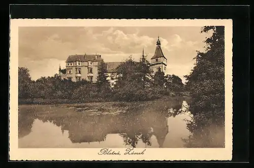 AK Blatna, am Teichufer neben dem Schloss