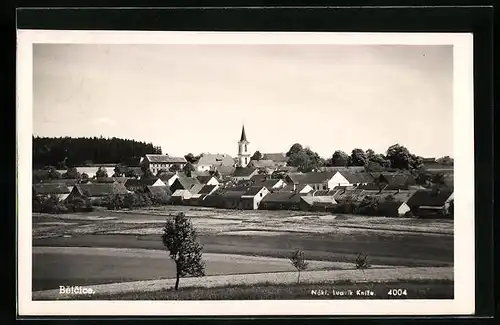 AK Belcice, Ortspanorama, Blick zur Kirche