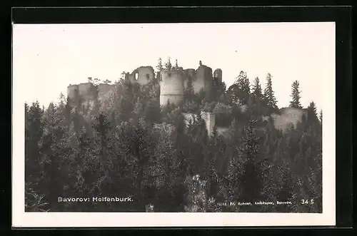 AK Bavorov, Helfenburk, Blick auf die Burgruine