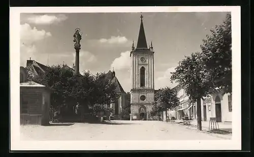 AK Blatna, Mariensäule und Kirche
