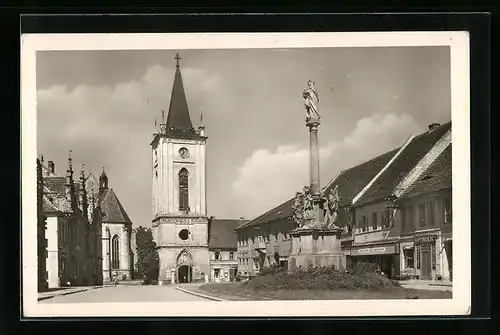 AK Blatna, Kirche und Mariensäule