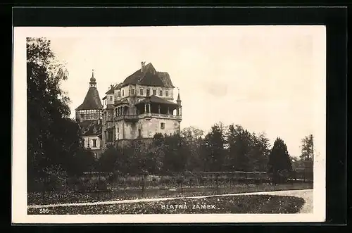 AK Blatna, auf den Feldern vor dem Schloss