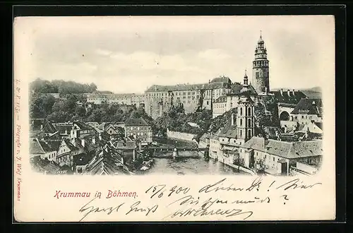 AK Krummau in Böhmen, Stadtansicht mit der Moldau