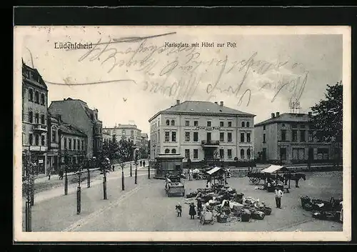 AK Lüdenscheid, Karlsplatz mit Hotel zur Post