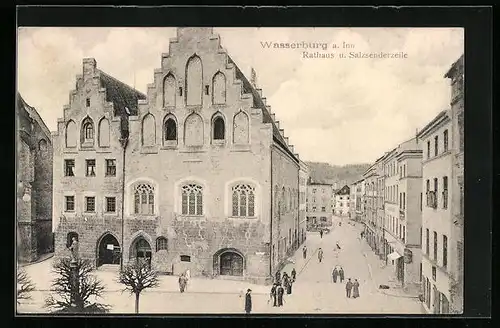 AK Wasserburg a. Inn, Rathaus und Salzsenderzeile