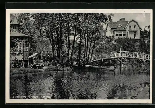 AK Strausberg, Holzbrücke und Pavillon im Annatal