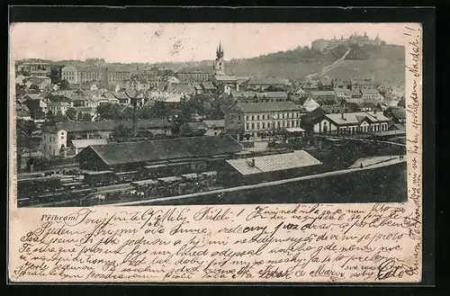 AK Pribram, Teilansicht mit Bahnhof
