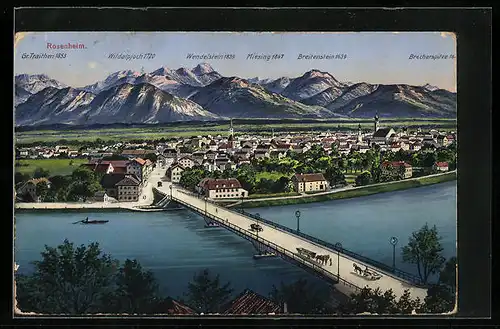 AK Rosenheim / Obb., Gesamtansicht mit Gebirgswand