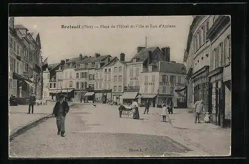 AK Breteuil, Place de l`Hôtel-de-Ville et Rue d`Amiens
