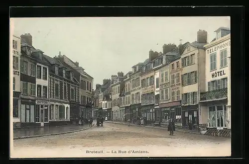 AK Breteuil, La Rue d`Amiens, Strassenpartie