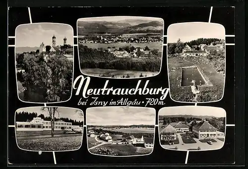 AK Neutrauchburg bei Isny im Allgäu, Schwimmbad, Uferpartie, Ortspartie