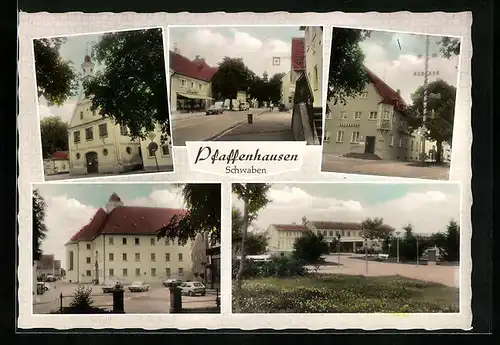 AK Pfaffenhausen /Schwaben, Strassenpartie mit Geschäft, Sparkasse, Kirche