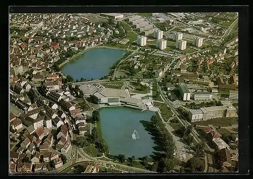 AK Böblingen /Württ., Blick auf die Kongresshalle und den unteren und oberen See