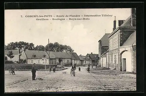 AK Conchy-les-Pots, Route de Flandre, Intersection Tilloloy Orvillers-Boulogne-Roye-sur-Matz