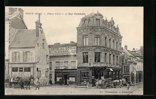 AK Mouy, Place Cantrel et Rue Gambetta