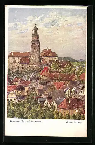 Künstler-AK Krumau / Cesky Krumlov, Blick auf das Schloss