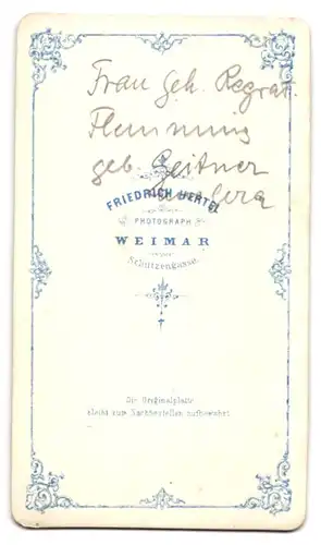 Fotografie Friedrich Hertel, Weimar, Portrait Frau Flemming im Biedermeierkleid mit Dutt und Ohrringen