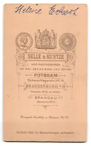 Fotografie Selle & Kuntze, Potsdam, Schwertfegerstr. 14, Bürgerliche Dame mit Hochsteckfrisur und Kragenbrosche