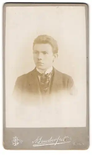 Fotografie A. Jandorf & Co., Berlin, Belle-Alliance-Str. 1, Junger Herr im Anzug mit Krawatte