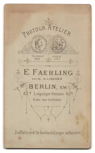 Fotografie E. Faehling, Berlin-SW, Leipziger-Str. 63 a, Bürgerliche Dame im Kleid