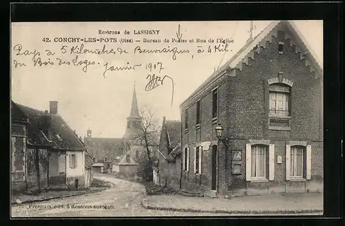 AK Conchy-les-Pots, Bureau de Postes et Rue de l`Eglise