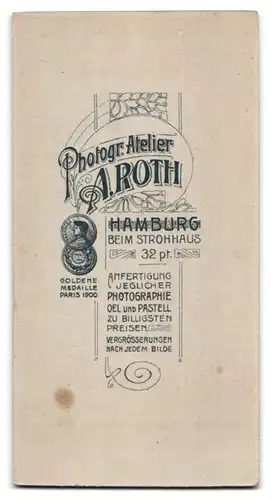 Fotografie Atelier A. Roth, Hamburg, Beim Strohhaus 32, Fräulein im taillierten Kleid