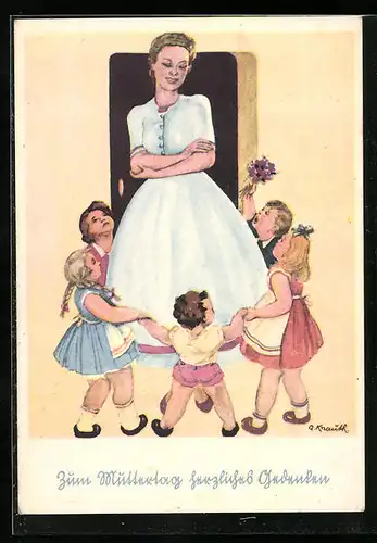 Künstler-AK Zum Muttertag herzliches Gedenken, Ringelreihen um die Mutter