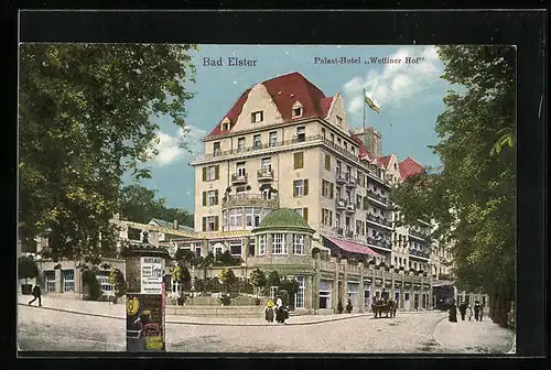 AK Bad Elster, Palast-Hotel Wettiner Hof mit Strassen