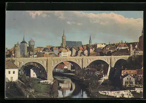 AK Bautzen, Ortsansicht mit Kronprinzenbrücke