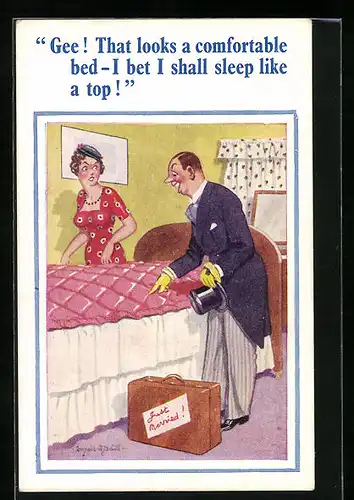 Künstler-AK Donald McGill: That looks a comfortable bed...