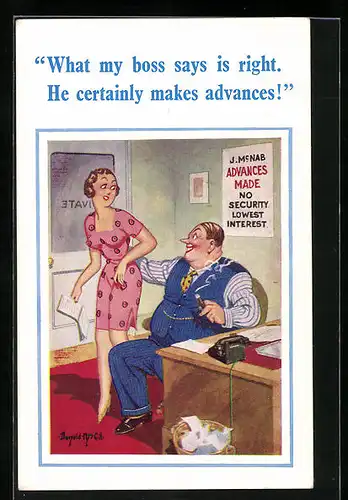 Künstler-AK Donald McGill: What my boss says is right.