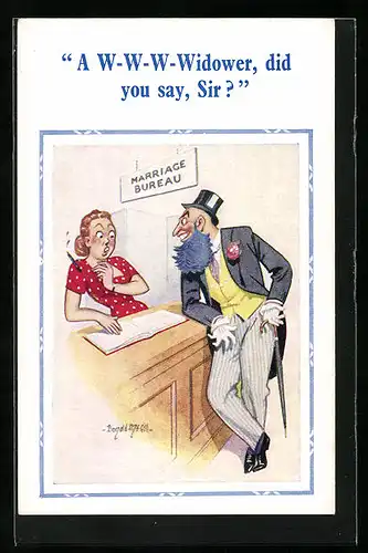 Künstler-AK Donald McGill: A W-W-W-Widower, did you say, Sir?