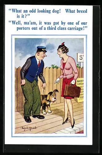 Künstler-AK Donald McGill: What an odd looking dog!