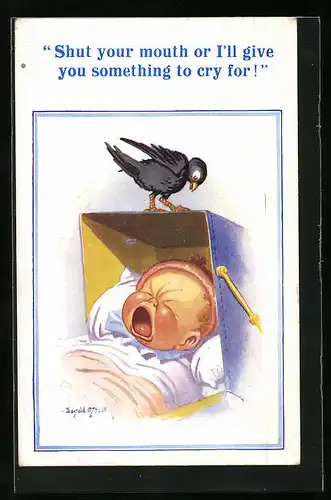 Künstler-AK Donald McGill: Shut your mouth or I`ll give you somethinf to cry for