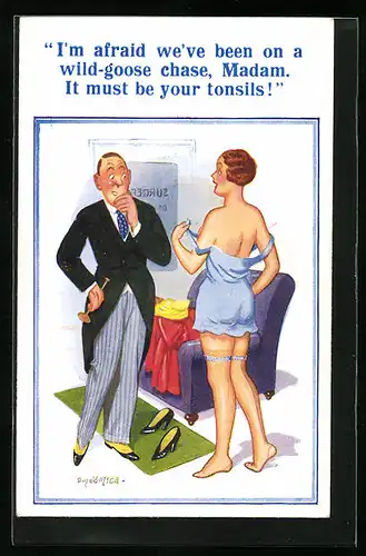 Künstler-AK Donald McGill: I`m afraid we`ve been on a wild-goose chase,...