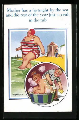 Künstler-AK Donald McGill: Mother has a fortnight by the sea...