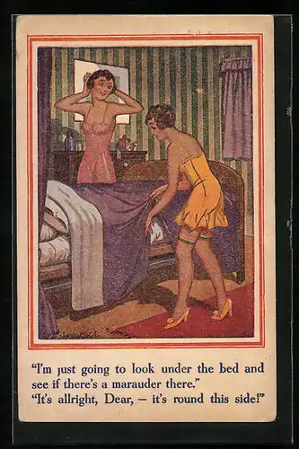 Künstler-AK Donald McGill: I`m just going to look under the bed...