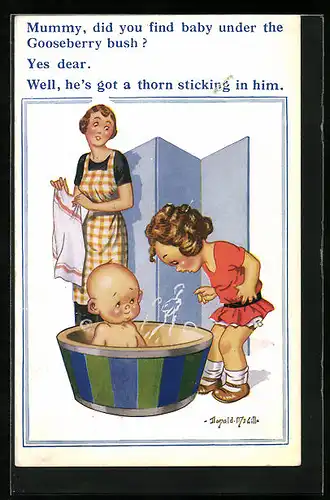 Künstler-AK Donald McGill: Mummy, did you find baby...