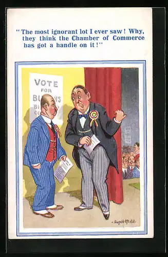 Künstler-AK Donald McGill: Chamber of Commerce, Politiker hinter Bühne