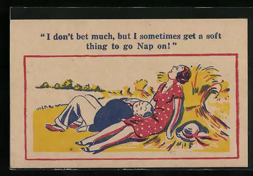 Künstler-AK Donald McGill: Paar beim Nickerchen auf dem Kornfeld