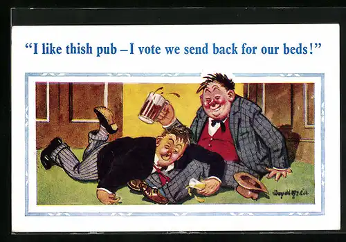 Künstler-AK Donald McGill: I like this pub, Trunkenbolde im Gasthaus