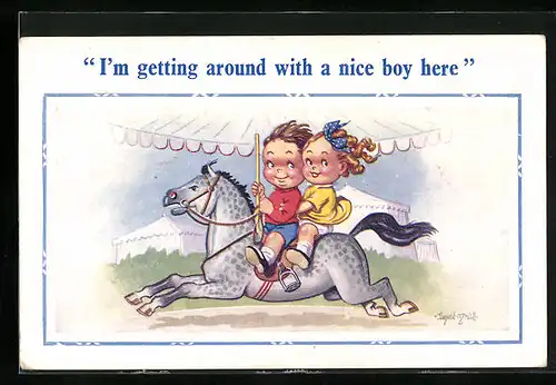 Künstler-AK Donald McGill: Kleines Paar im Karussell