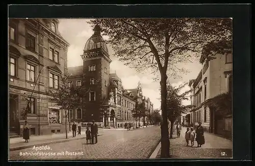 AK Apolda, Bahnhofstrasse mit Postamt