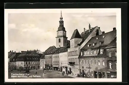 AK Frankenberg i. Sa., Markt mit Kirche und Rathaus